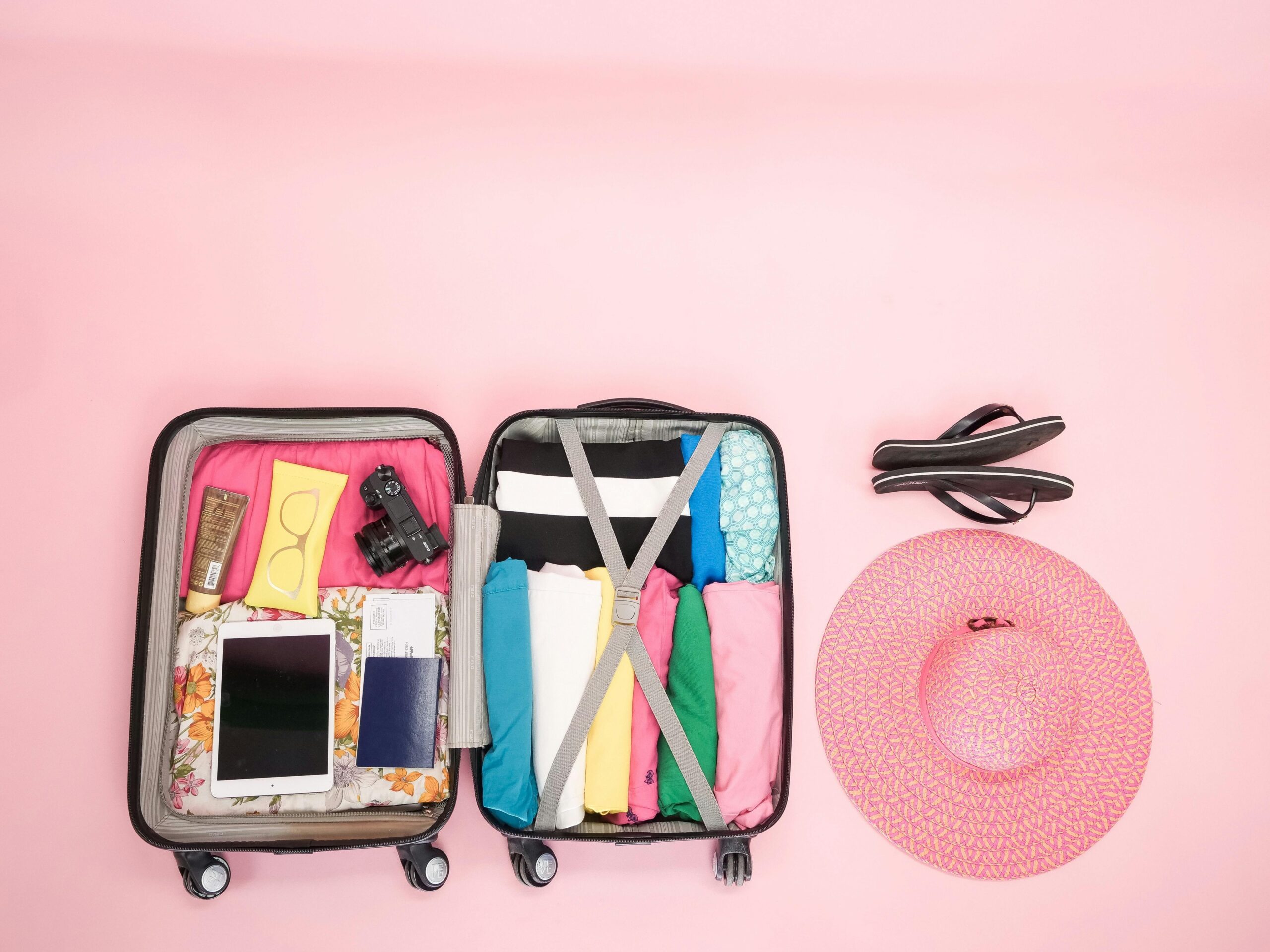 A neatly organized suitcase using minimal items