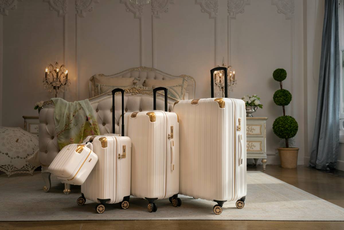 Before and after shots showing compact packed suitcase versus same suitcase expanded with souvenirs inside