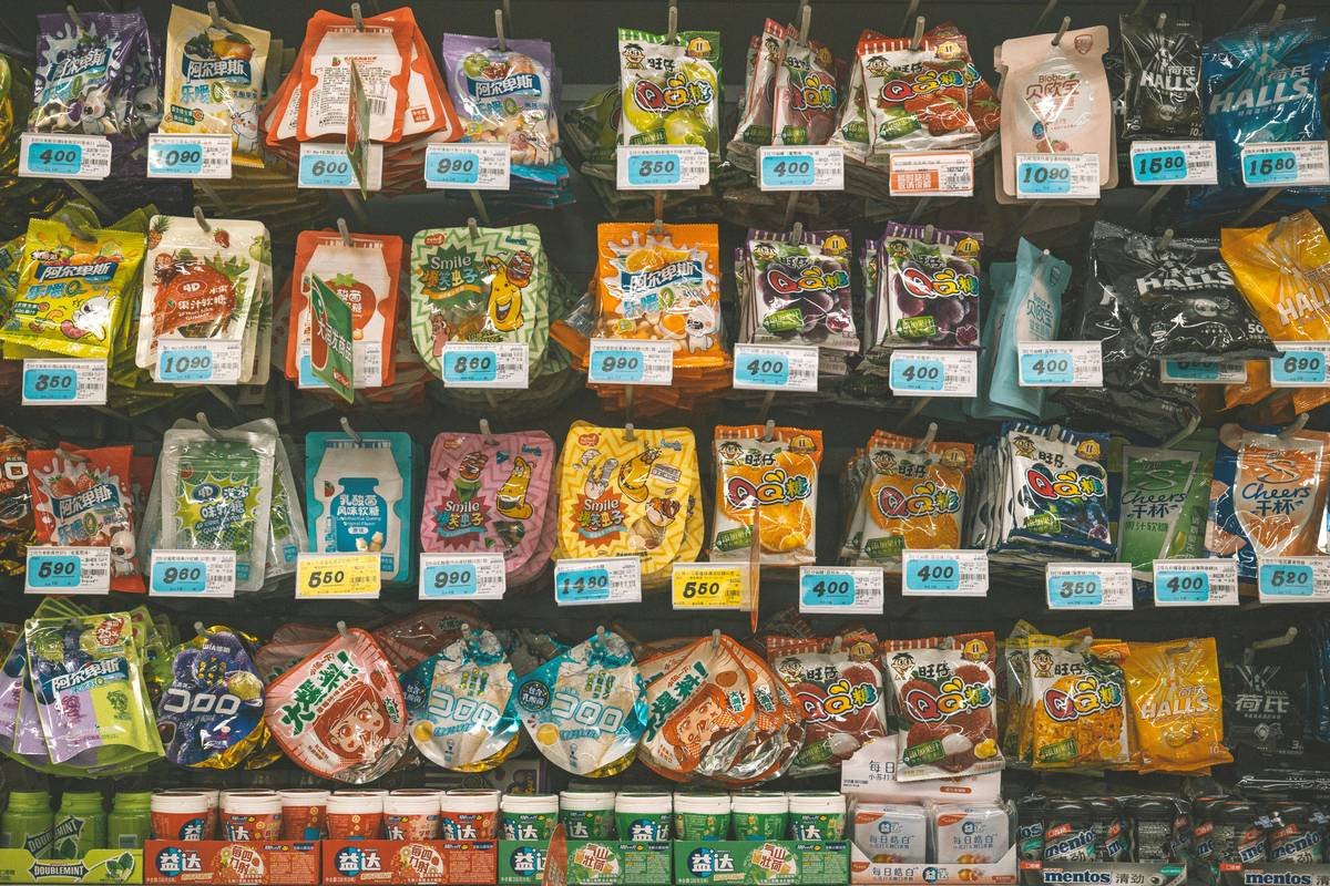 a display in a store filled with lots of snacks
