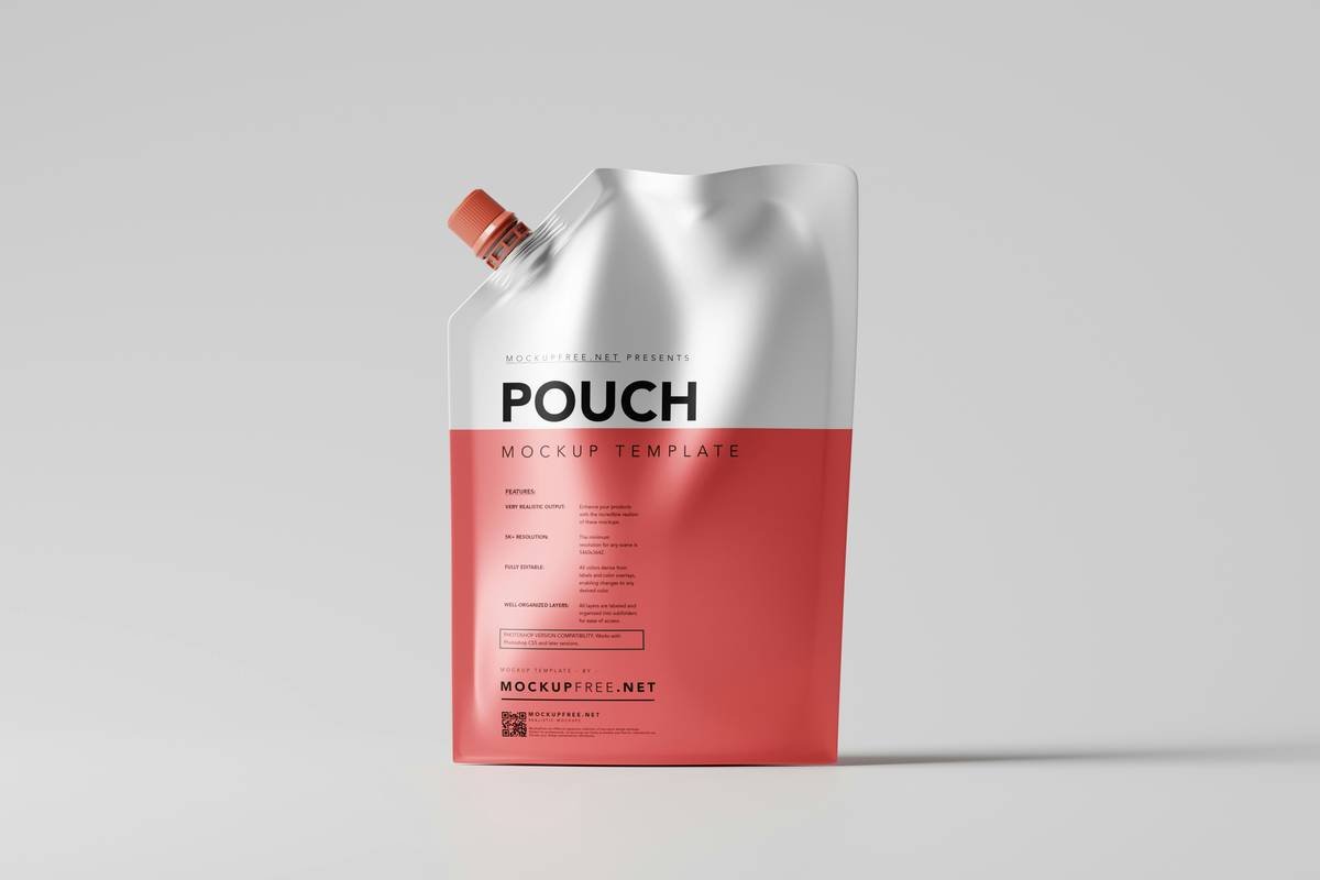 Doy Pack or Plastic Stand-up Pouch Packaging Mockups : Download the PSD version of this mockup from Mockup Free website: https://mockupfree.net